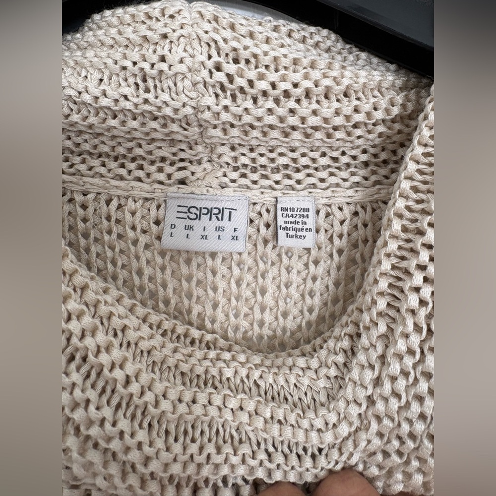 Esprit Beige Cowl Neck Open Knit Fringe Hem Sweater - Picture 8 of 8